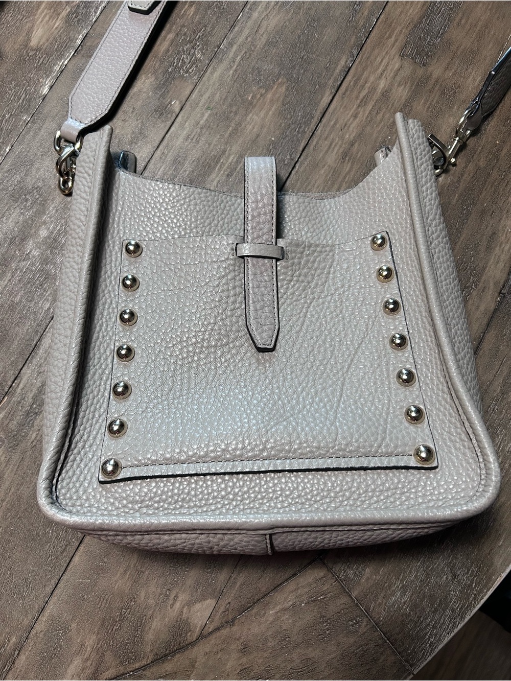 Rebecca Minkoff Light Gray Pebbled Leather Studded Crossbody